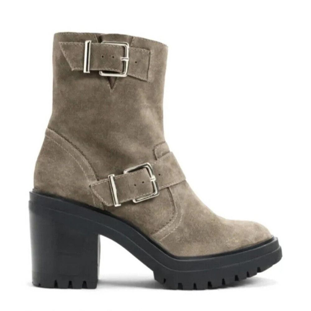 Kenneth Cole “Rhode” Suede Ankle Boots Double Buckle Lug Polar Grip Sole Size 8